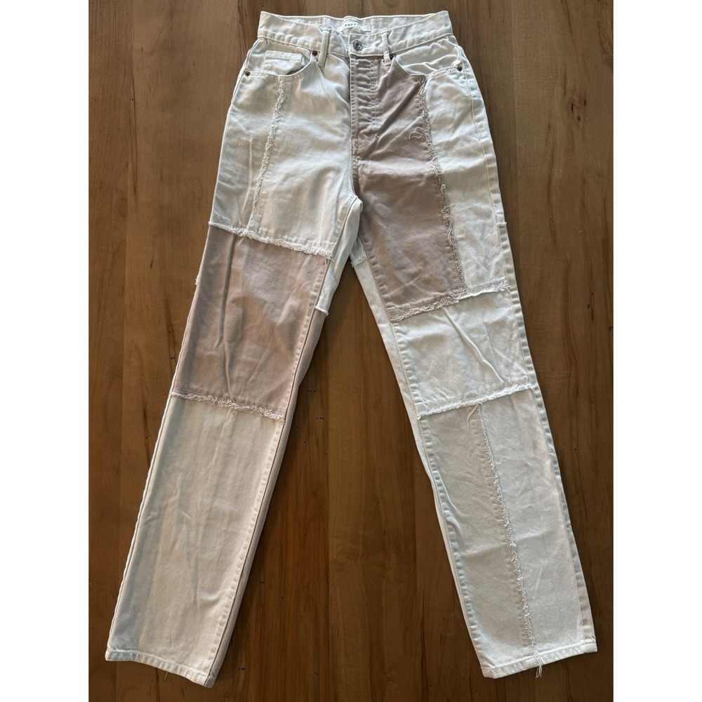 Pacsun Jeans Women Size 24 Denim Dad Jeans White/ Tan Colorblock Straight Fit